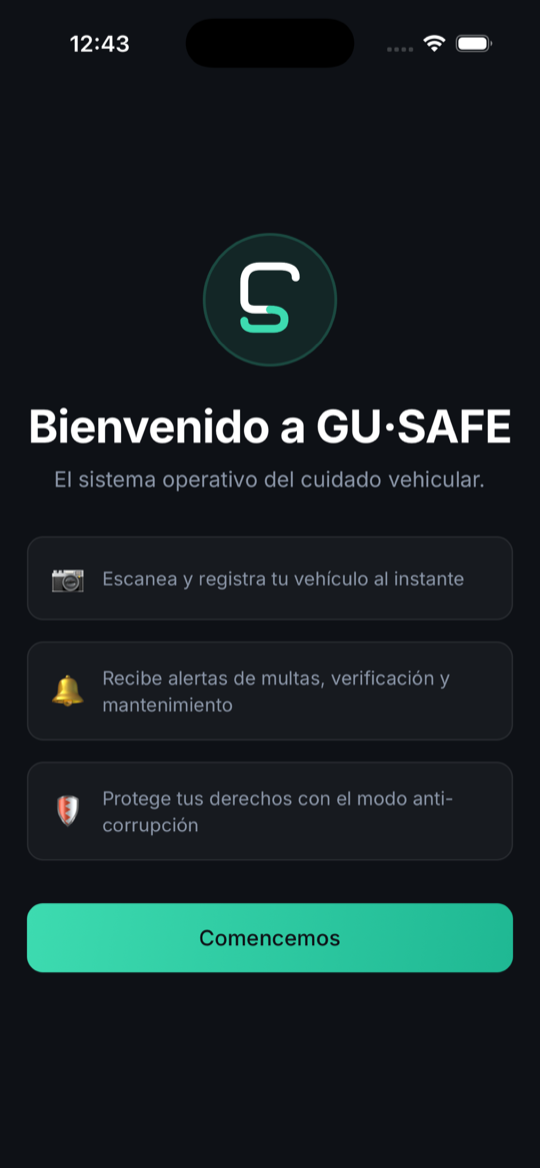 Pantalla de bienvenida de la app GU·SAFE